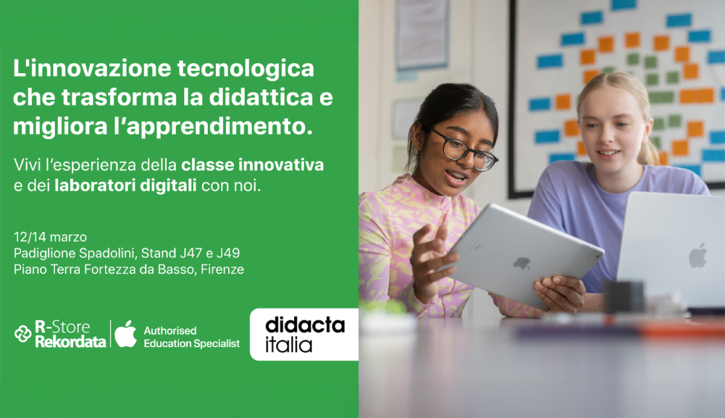 R-Store Apple Premium Partner I Rekordata, è orgogliosa di essere Gold Sponsor della fiera Didacta a Firenze, un evento imperdibile per tutti gli educatori e gli appassionati di innovazione tecnologica in ambito didattico.